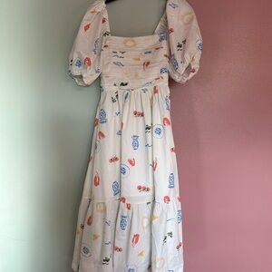 Abercrombie White Puff Sleeve Dress with Colorful Print
